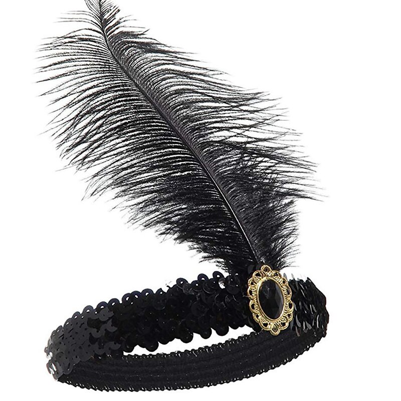 The Great Gatsby Charleston Roaring 20s 1920s Vintage Inspired Gloves Necklace Flapper Headband Women's Feather Costume Vintage Cosplay Party Prom Gloves / Cigarette Stick / Plastic / Solid Colored3