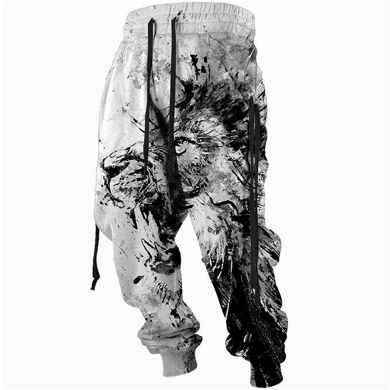 Christmas Joggers Painting Ribbon Lion Mens Graphic Pants | Casual Daily Grey Cotton Blend | Graffiti | Sweatpants Trousers Drawstring Elastic Waist Prints Comfort Breathable Sports Outdoor2