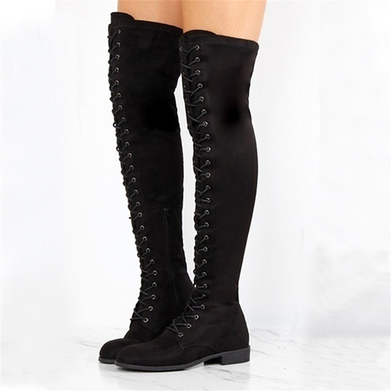 Women's Over-the-Knee Lace-Up Suede Boots with Flat Heel – Stylish and Comfortable for Casual and Winter Wear3