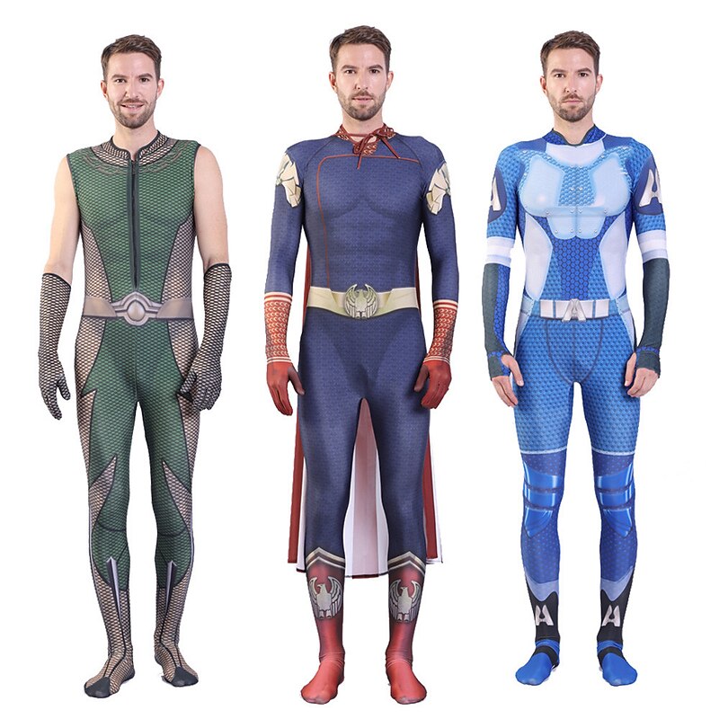 The Boys Homelander Starlight Superhero Zentai Suits Cloak Men's Women's Boys Movie Cosplay Cosplay Halloween Green Yellow Ink Blue Cloak Zentai Masquerade Polyester World Book Day Costumes