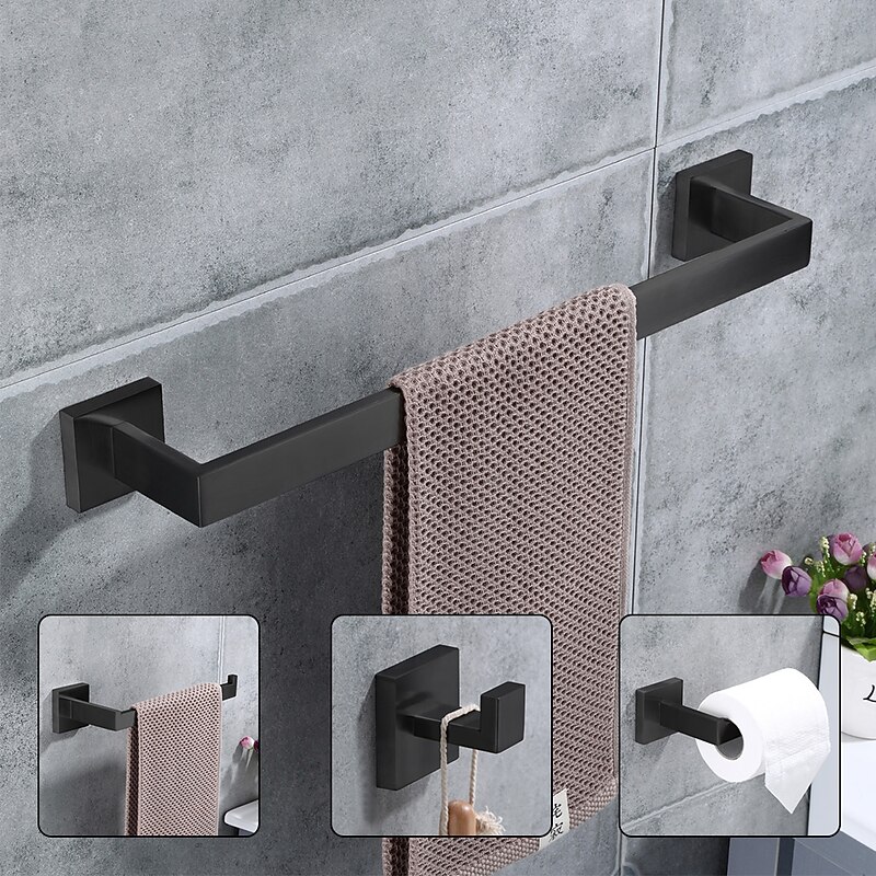 Bathroom Hardware Set 4 Pieces, SUS304 Stainless Steel Wall Mounted Bathroom Accessories, Include Robe Hook, Toilet Paper Holder, Towel Holder, Towel Bar