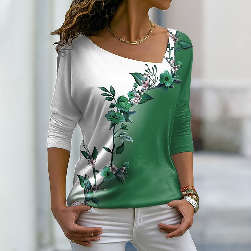Women's Plus Size T Shirt Floral Graphic Daily Long Sleeve V Neck Regular Tops Casual Weekend Print Pink Blue Purple Green Fall & Winter2