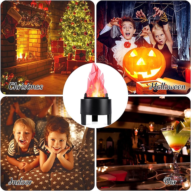 Halloween Lights LED Fake Fire Flame Light 3D Flickering Fire Flame Electronic Flame Night Light Prop Simulated Flame Lamp Prop for Halloween Christmas Indoor Party Decoration US Plug3