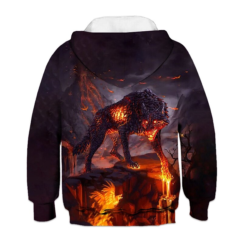 Kids Boys Hoodie Long Sleeve 3D Print Graphic Animal Wolf Pocket Orange Children Tops Spring Summer Fashion Cool Outdoor Daily Regular Fit 4-12 Years2