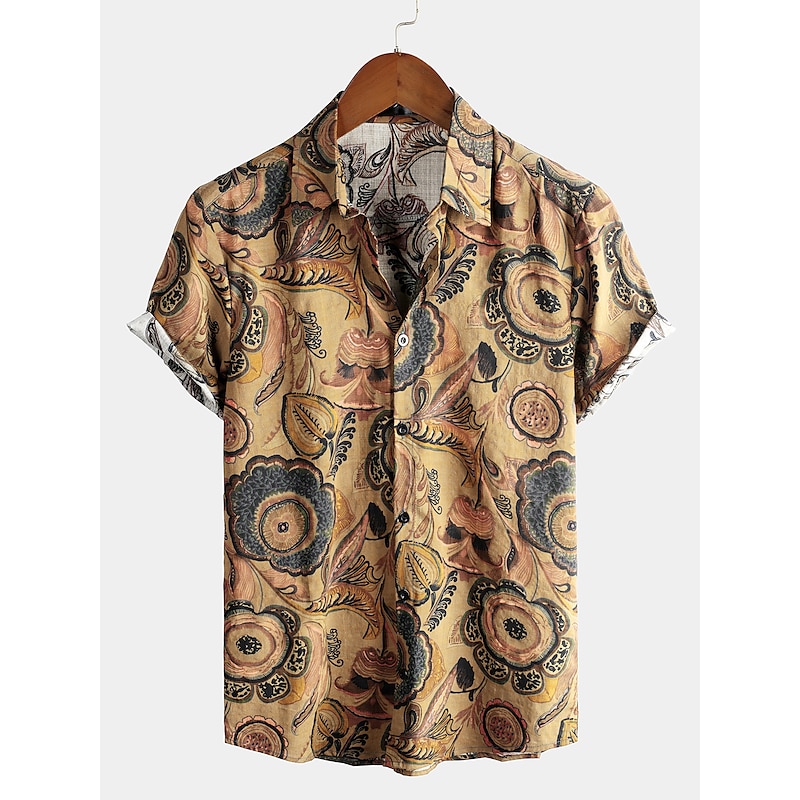 Men's Fish Shirt Boho Shirt Button Up Shirt Short Sleeve Designer Basic Boho Daily Beach Classic Collar Print Red Blue Brown Green