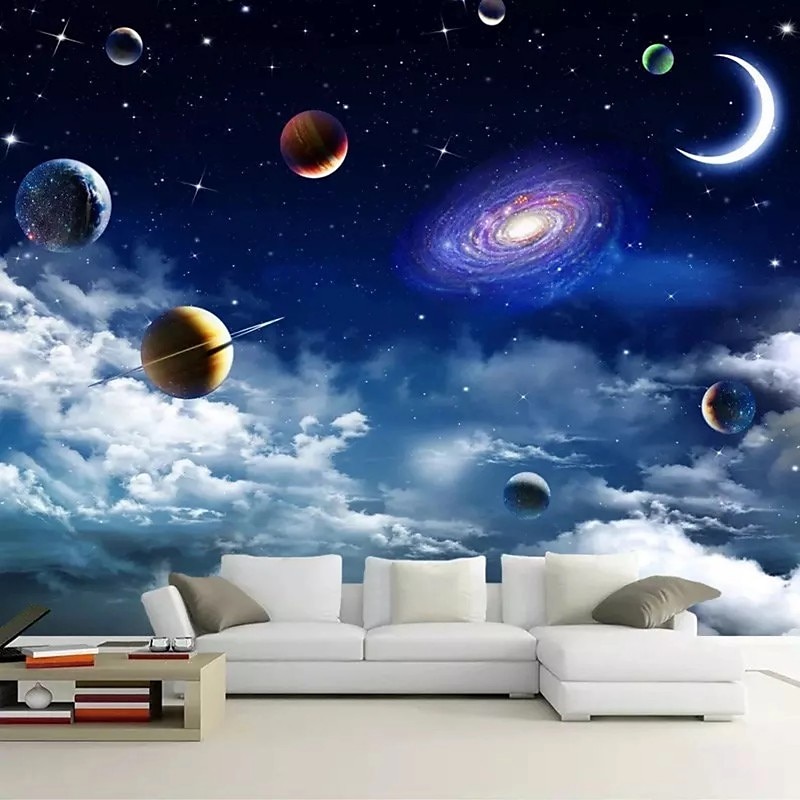 3D Mural Wallpaper Solar System Galaxy Planet Wall Sticker Covering Print Peel and Stick Removable PVC / Vinyl Material Self Adhesive / Adhesive Required Wall Decor Wall Mural for Living Room Bedroom3