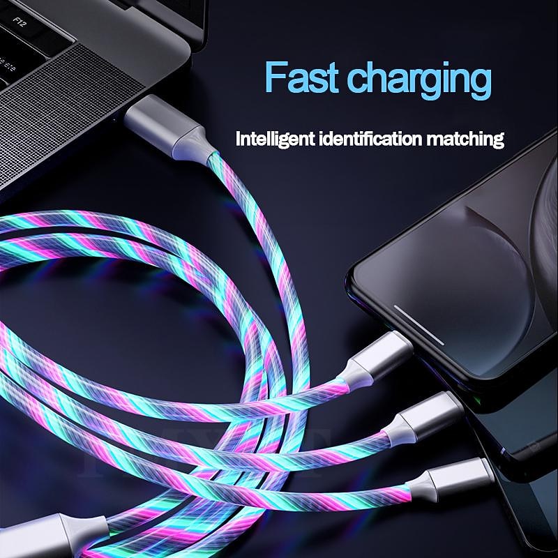 3 in 1 Luminous Multi Charging Cable for iPhone 14 13 12 Pro Max USB A to Lightning / micro / USB C Fast Charging Flowing Light Durable Date Cable For Samsung Xiaomi Huawei Phone Accessory4