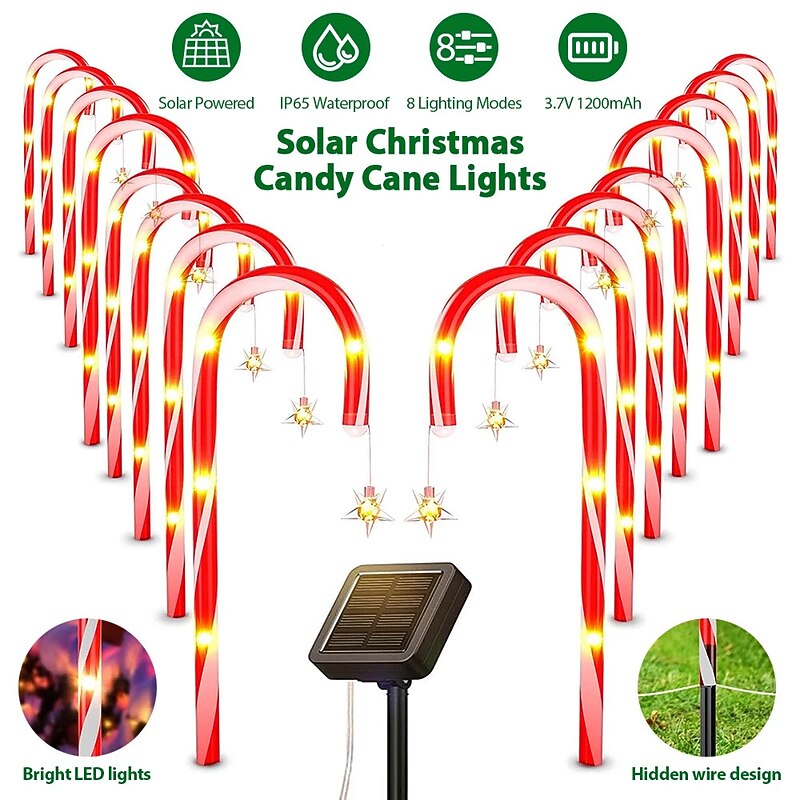 Solar Christmas Peppermint Candy Cane Light Outdoor Waterproof Christmas Day Light LED Home Garden Passage Courtyard Lawn Decorations2