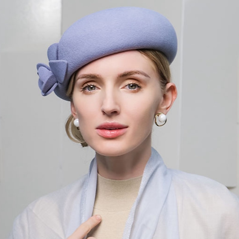 Fashion Elegant 100% Wool Hats with Smooth / Flower / Pure Color 1PC Party / Evening / Casual Headpiece/ Office & Career / Graduation / Congratulations / Anniversary / Back To School /2