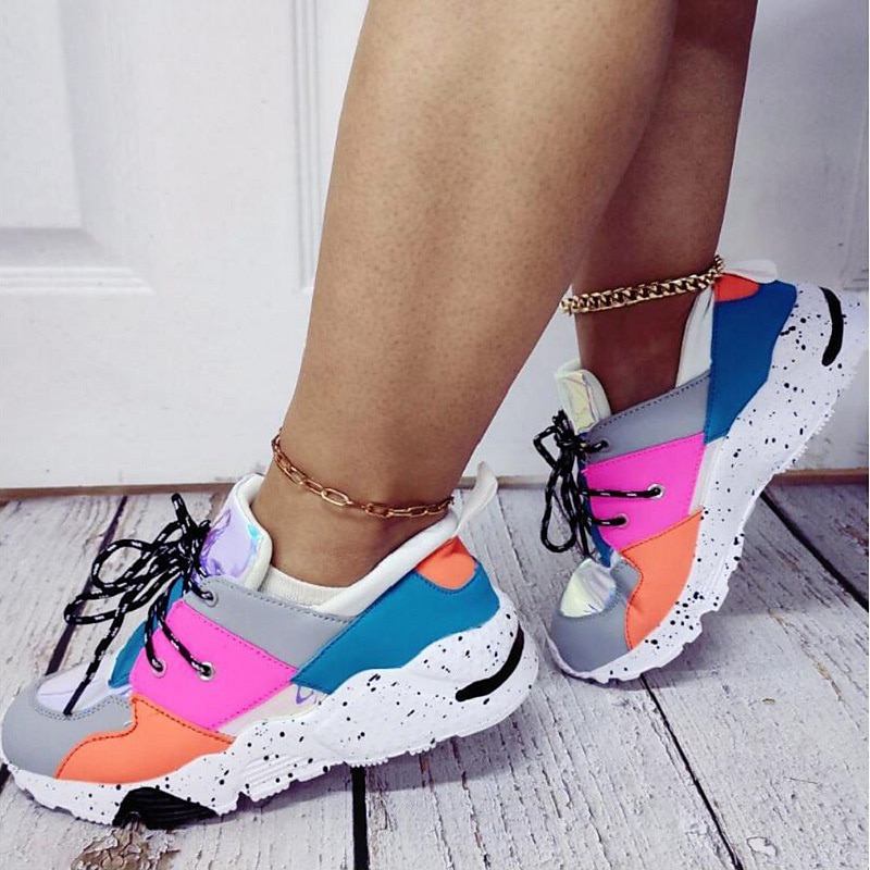 Women's Colorful Chunky Sneakers – Fashionable Lace-Up Athletic Shoes with Holographic & Neon Design, Comfortable Running Shoes for Casual Wear & Sports2
