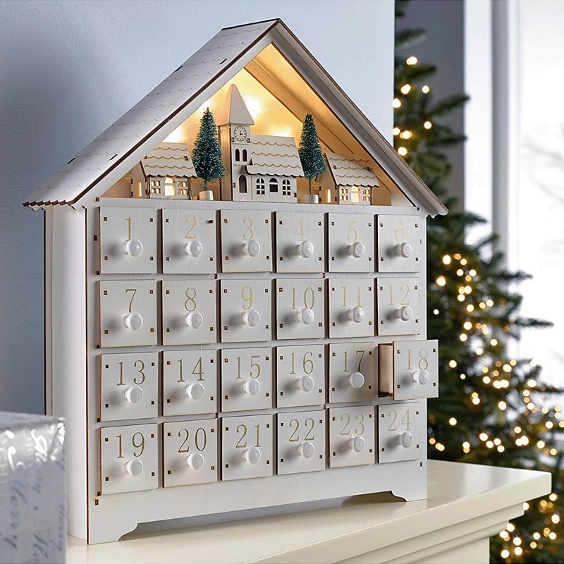 Christmas Advent Calendars Wood House LED Lights 24 Days Countdown Storage Organization Figurines Room Home Decor 2025 News3