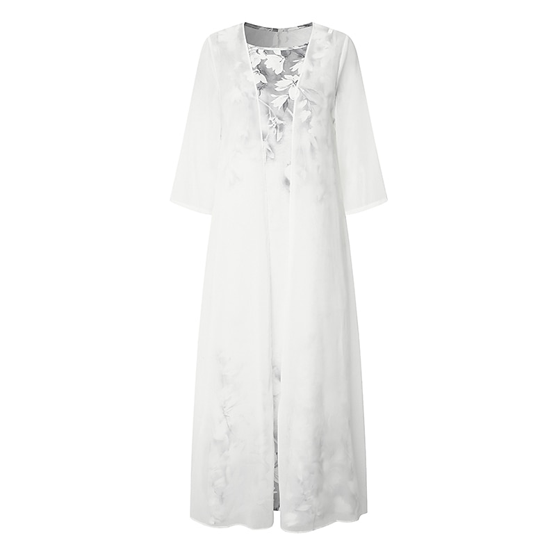 Women's Midi Dress Two Piece Dress Set Dress Green Blue Purple Pink White Long Sleeve Floral Ruched Print Summer Spring Fall Crew Neck Elegant Casual Classic Summer Dress2