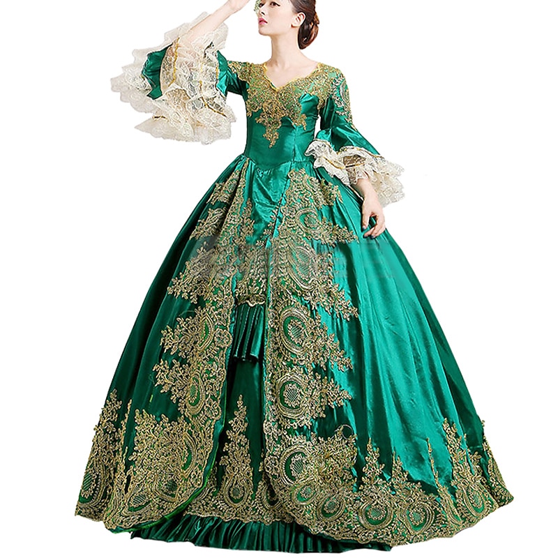 Rococo Victorian 18th Century Floor Length Prom Dress Plus Size Normal Poet Sleeve Vintage Ball Gown Fancy Dress Women's Royal Halloween Carnival Masquerade Party Prom Wedding Party Adults Dress All3
