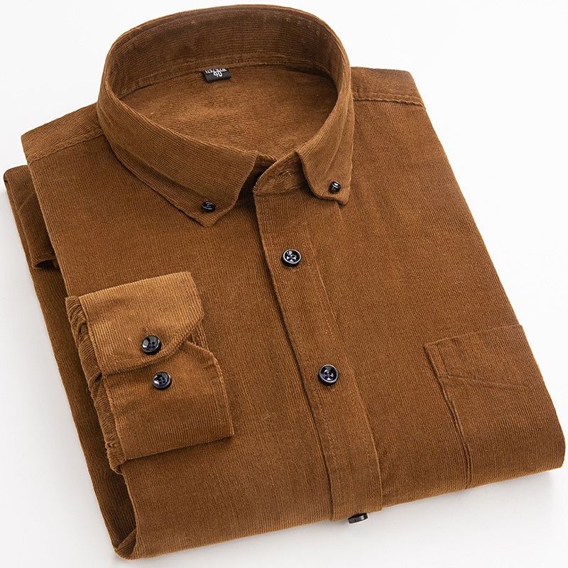 Men's Dress Shirt Button Down Shirt Collared Shirt Corduroy Shirt Plain Wedding Party Wine Black Yellow Brown Long Sleeve Turndown Winter Clothing Apparel Button-Down4