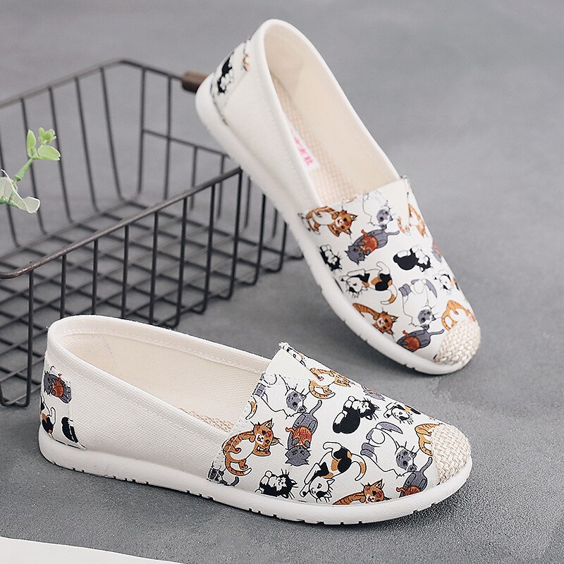 Women's Casual Canvas Slip-On Shoes – Cute Cat Print, Lightweight Flat Loafers for Daily Wear & Travel2