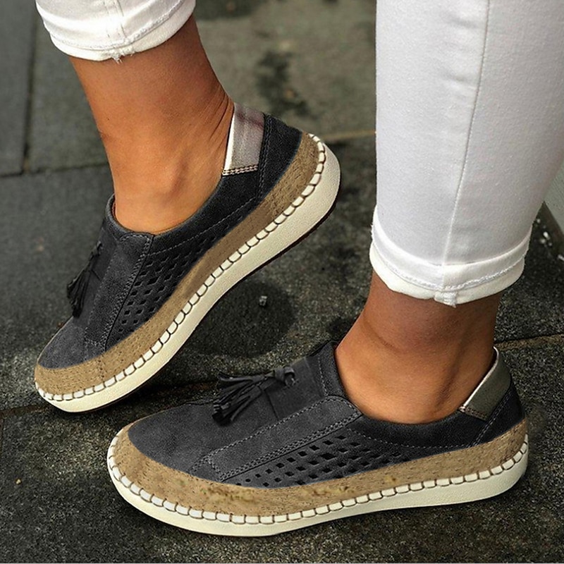 Women's Casual Red Tassel Slip-On Sneakers with Breathable Mesh and Cork Detail for Everyday Comfort2