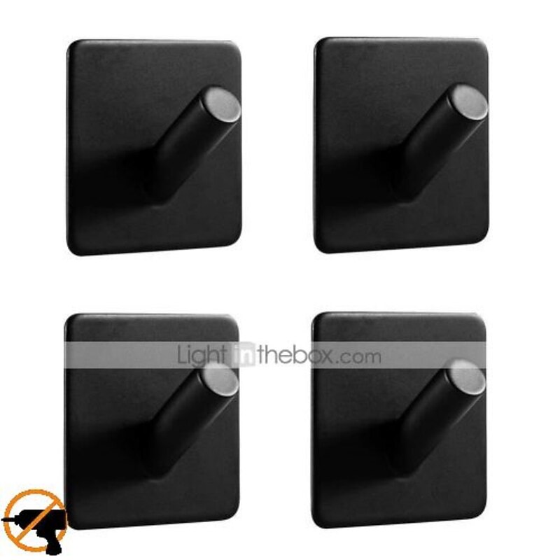 Self Adhesive Hooks Durable Stainless Steel Wall Mounted Waterproof Rustproof Oil Proof for Bathroom Matte Black 4pcs