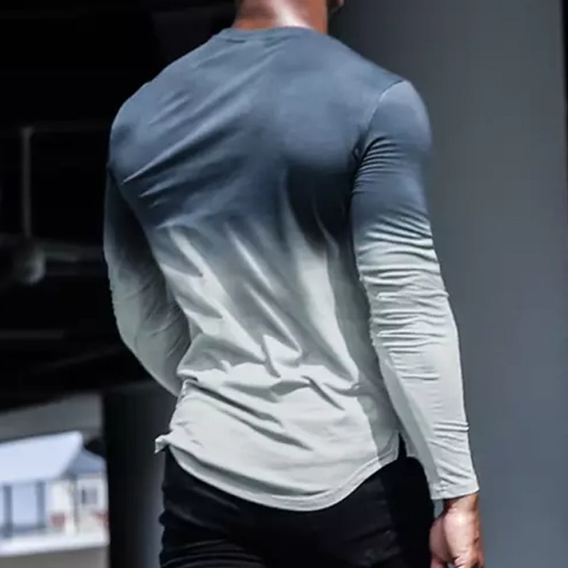 Men's T Shirt Cool Shirt Long Sleeve Shirt Long Sleeve Crew Neck Spring &  Fall Gradient Simple Casual Comfortable Vacation Street Holiday Dark Gray Brown Blue-White Top Tee for Men3