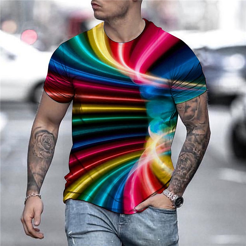 Men's Graphic Optical Illusion T Shirt Tee Short Sleeve T shirt 3D Print Round Neck Shirt Exaggerated Basic Daily Green / Black Light Green Pink Clothing Apparel Normal S M L XL XXL 3XL 4XL4