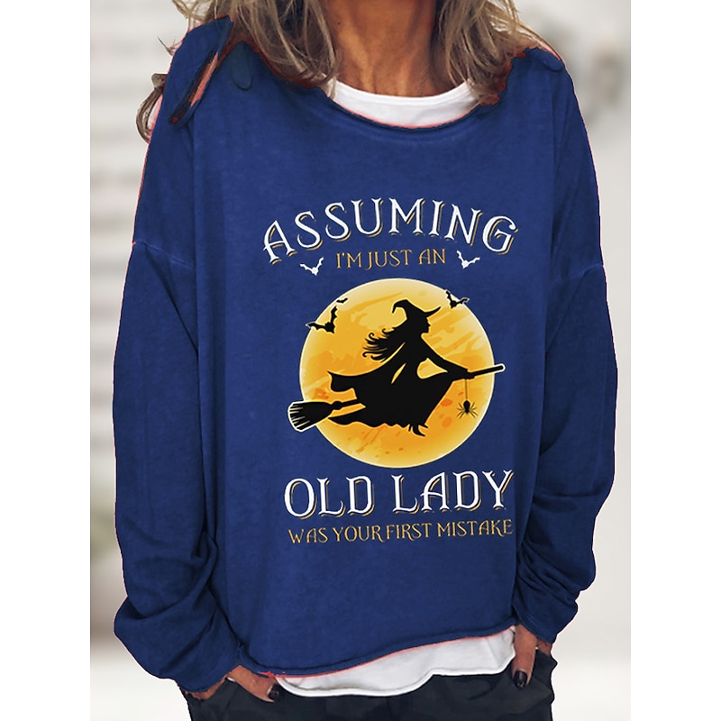 Halloween Women's Pullover Cotton Blend Letter Casual Print Basic Casual Loose Fit Crew Neck Long Sleeve Micro-elastic Spring Fall Fall & Winter3
