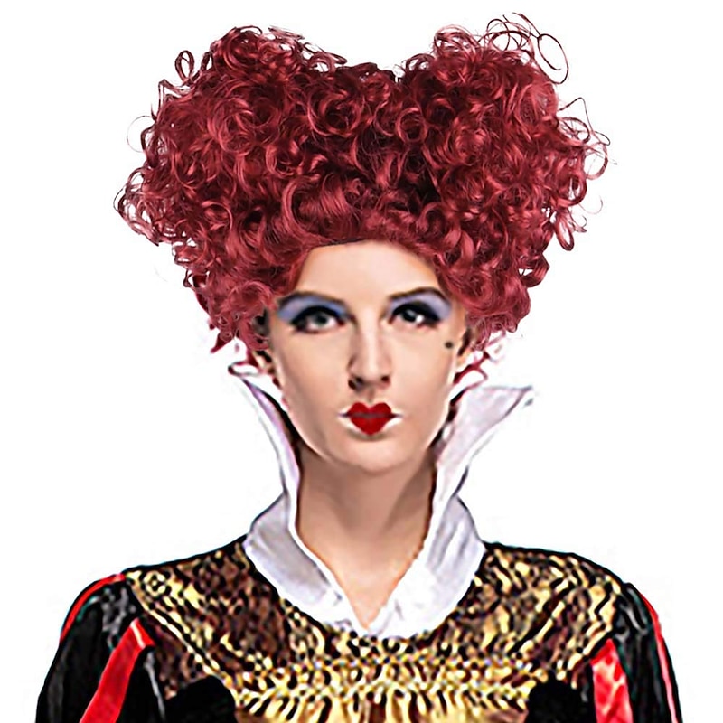 Adult New Royal Queen Wig Wine Red Short Curly Hair with Hearts Lolita Styled  Accessories Halloween Wigs2