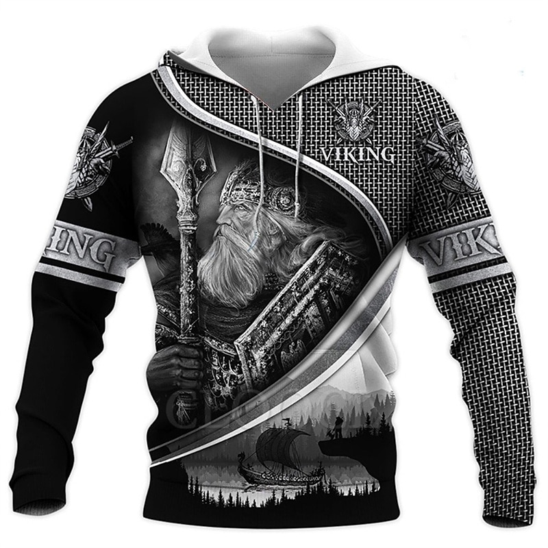 Men's Knights Templar Graphic Prints Human Viking Hoodie Hoodies Sweatshirt Streetwear Designer Long Sleeve Hooded Daily Sports Gray Print Spring &  Fall Designer