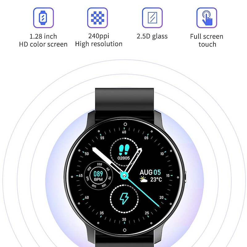 ZL02 Smart Watch 1.28 inch Smartwatch Fitness Running Watch Bluetooth Pedometer Call Reminder Activity Tracker Sedentary Reminder Find My Device Compatible with Android iOS Women Men Heart Rate2