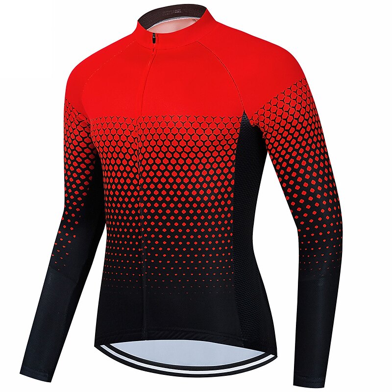 Men's Cycling Jersey Geometric Long Sleeve Bike Jersey Top with 3 Rear Pockets Mountain Bike MTB Road Bike Cycling Quick Dry Reflective Strips Back Pocket Moisture Wicking Sports Black White Red3