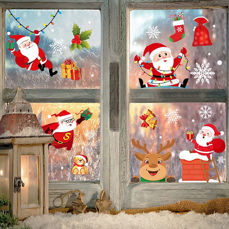 1 Set Christmas Window Stickers Santa Claus Sticker Merry Christmas Decorations for Home Navidad Xmas Ornament Gift New Year2