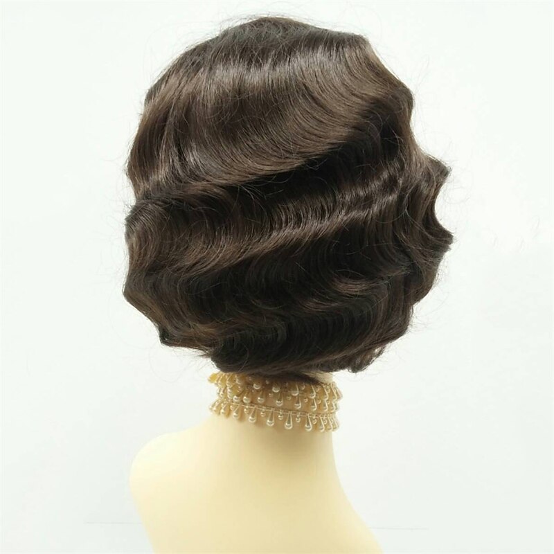 1920's Style Short Dark Brown Finger Wave Wig Vintage Style Costume Wig Halloween Cosplay Party Wigs4