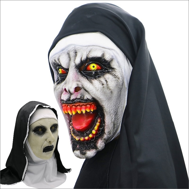Halloween Nun Mask Horror Latex Masks Cosplay Mascarillas Valak Face Masques with Headpiece