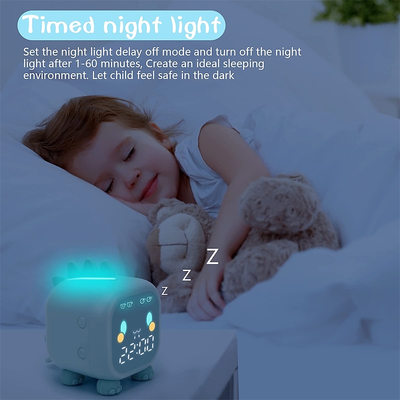 Kids Alarm Clock Digital Alarm Clock Bedroom Cute Dinosaur Alarm Clock 's Sleep Trainer Wake Up Light & Night Light with USB Alarm Clock for Boys Girls Birthday Gifts2
