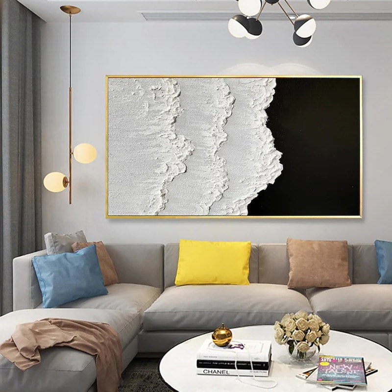 Handmade Oil Painting Canvas Wall Art Decorative Abstract Knife Painting Seascape White For Home Decor Rolled Frameless Unstretched Painting