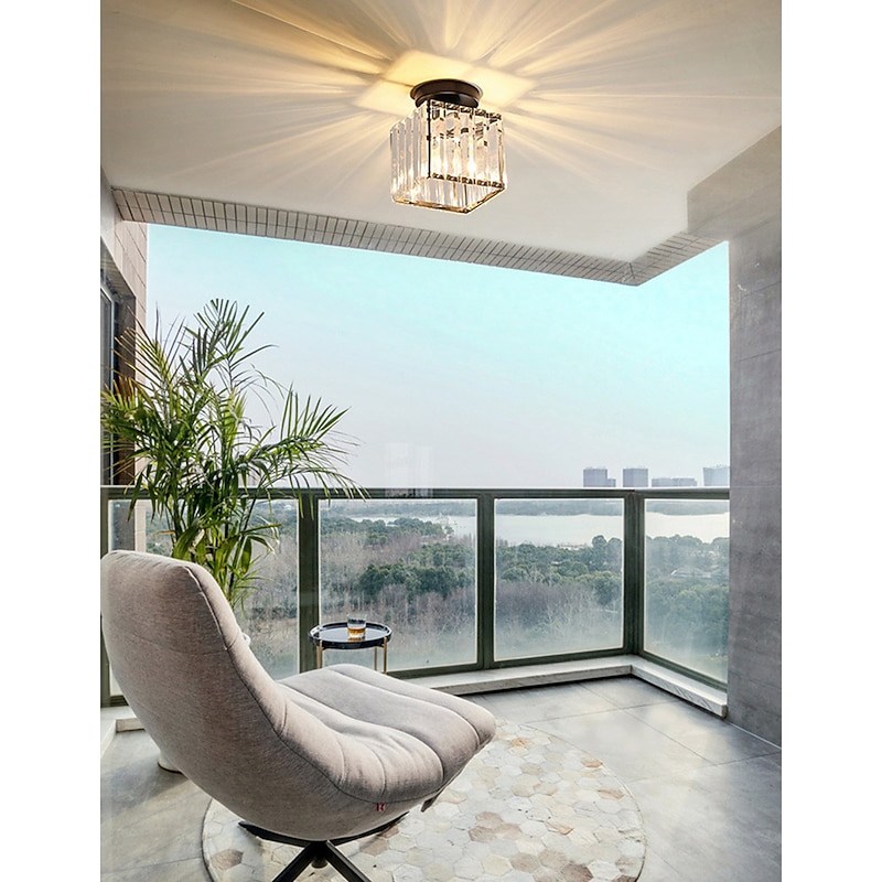 14 cm Round Square Crystal Ceiling Light LED Chandelier Corridor Light Gold Black Siliver Flush Mount Lights Metal Electroplated Modern Nordic Style Gift for Family Friends 220-240V4