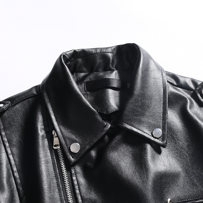 Men's Leather Vest Sports Outdoor Motorcycle Casual Daily Trendy Fall Faux Fur Trim Faux Leather Thermal Warm Rain Waterproof Warm Lightweight Pure Color Zipper Lapel Loose Fit Black Vest3