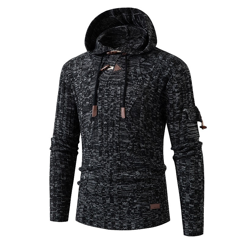 Men's Sweater Pullover Sweater Jumper Sweater Hoodie Ribbed Knit Cropped Knitted Solid Color Hooded Basic Stylish Outdoor Daily Clothing Apparel Winter Fall Black Coffee S M L