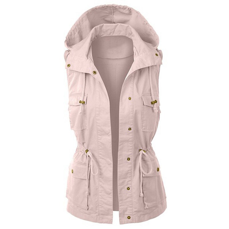 Women's Hooded Military Anorak Safari Utility Drawstring Cargo Vest Winter Jacket Trench Coat Top Outdoor Thermal Warm Windproof Multi-Pockets Army Green Pink Black Fishing Climbing Traveling4