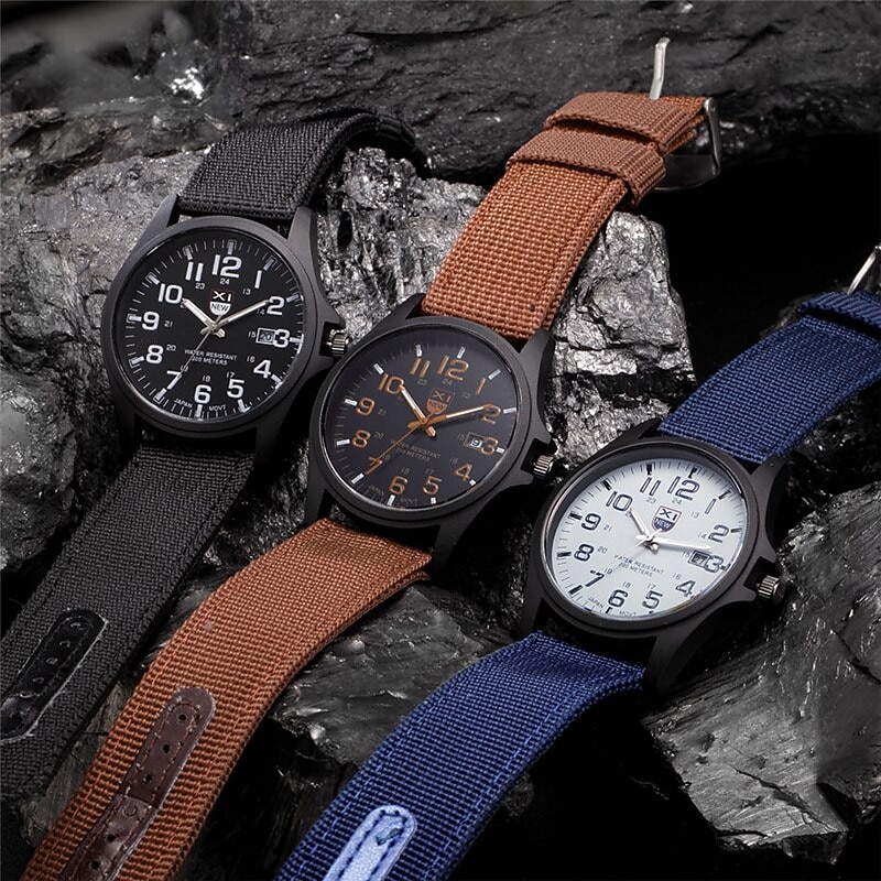 Quartz Watch for Men Analog Quartz Canvas Strap Watches Men Casual Auto Date Quartz Watch Military Army Green Watch Simple Analog Sport Man Wrist Watch4