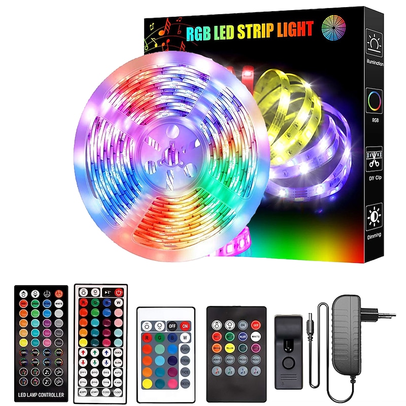 LED Smart Strip Lights 10M 20M 30M RGB Music Sync 12V  LED Strip 5050 SMD Color Changing LED Light with Bluetooth Controller Adapter for Bedroom Home TV Back Light DIY Decor3