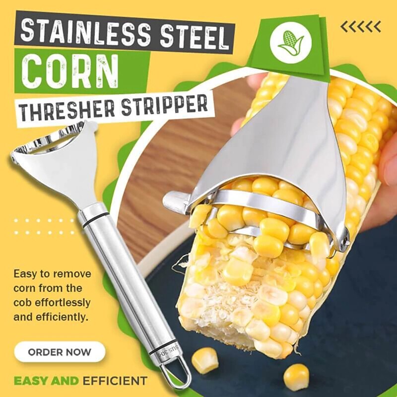 Stainless Steel Corn Stripper with Self-adhesive Hook Corns Threshing Corn Thresher Stripper Peeler Corn Kerneler Peeler Fruit Vegetable Kitchen Gadgets2