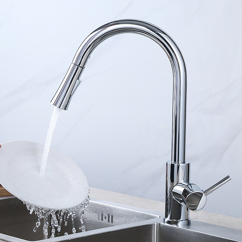 Kitchen Sink Mixer Faucet with Pull-out Spray Stainless Steel, 360 Rotating Single Handle Pull Down Kitchen Vessel Taps Deck Mounted4