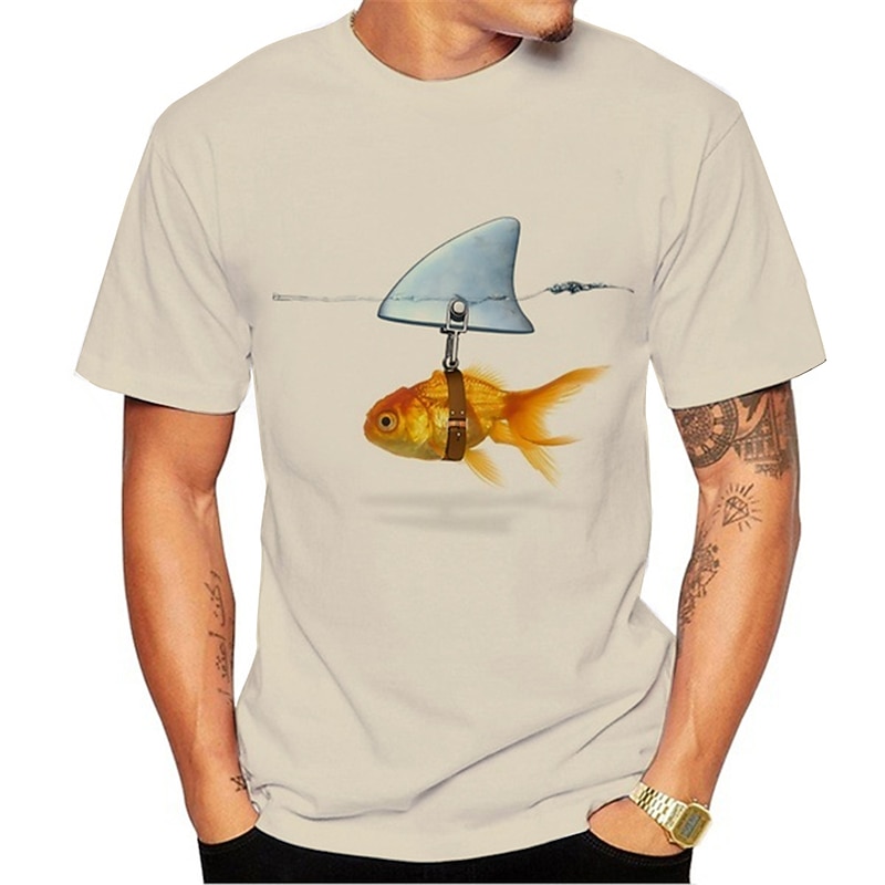 Men's Graphic Animal Fish Shirt T Shirt Short Sleeve T shirt 3D Print Round Neck Shirt Cute Casual Daily Holiday White Blue Brown Summer Clothing Apparel Normal S M L XL XXL 3XL3