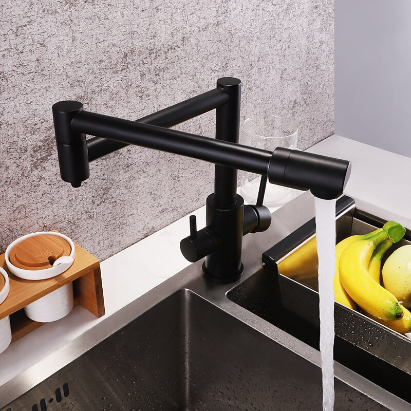 Kitchen Faucet,Foldable Single Handle One Hole Electroplated Pot Filler Centerset Modern Contemporary Kitchen Taps(Black/Brush Nickel)4