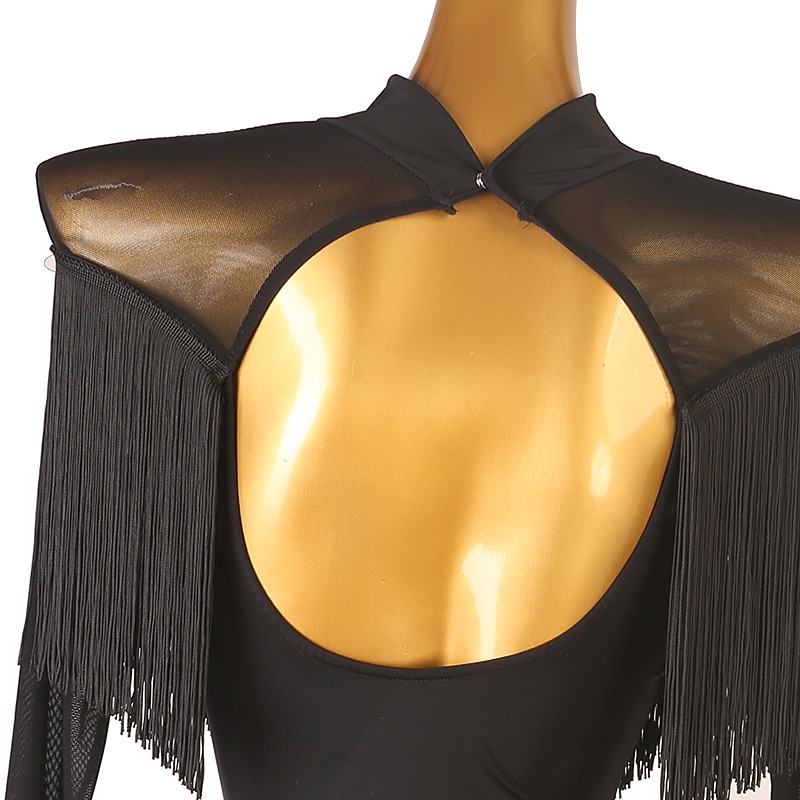 Latin Dance Dress Fringed Tassel Women's Training Performance Long Sleeve Chinlon Mesh4