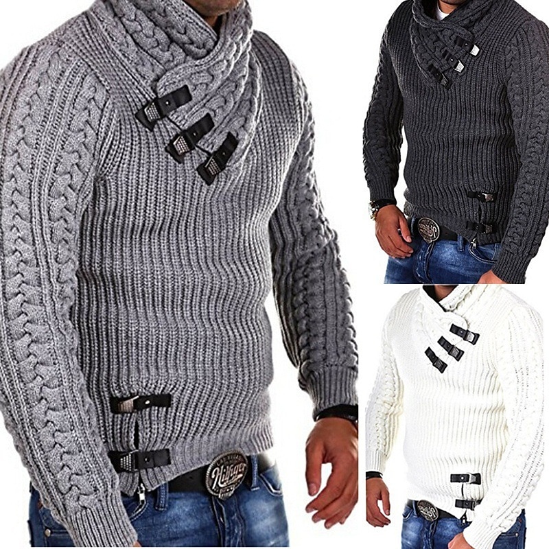 Men's Sweater Cardigan Sweater Sweater Jacket Turtleneck Sweater Ribbed Knit Cropped Knitted Turtleneck Warm Ups Modern Contemporary Daily Wear Going out Clothing Apparel Fall & Winter Black White S