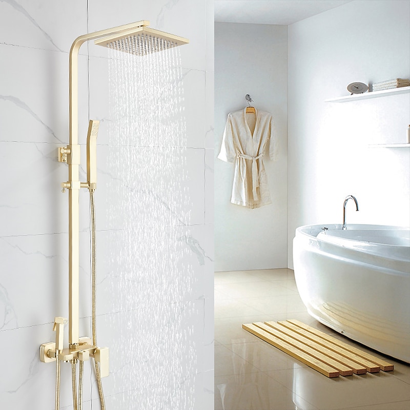 Shower Faucet,Shower System Rainfall Shower Head System Body Jet Massage Set - Handshower Included pullout Rainfall Shower Contemporary Vintage Style Nickel Brushed Mount Inside Ceramic Valve