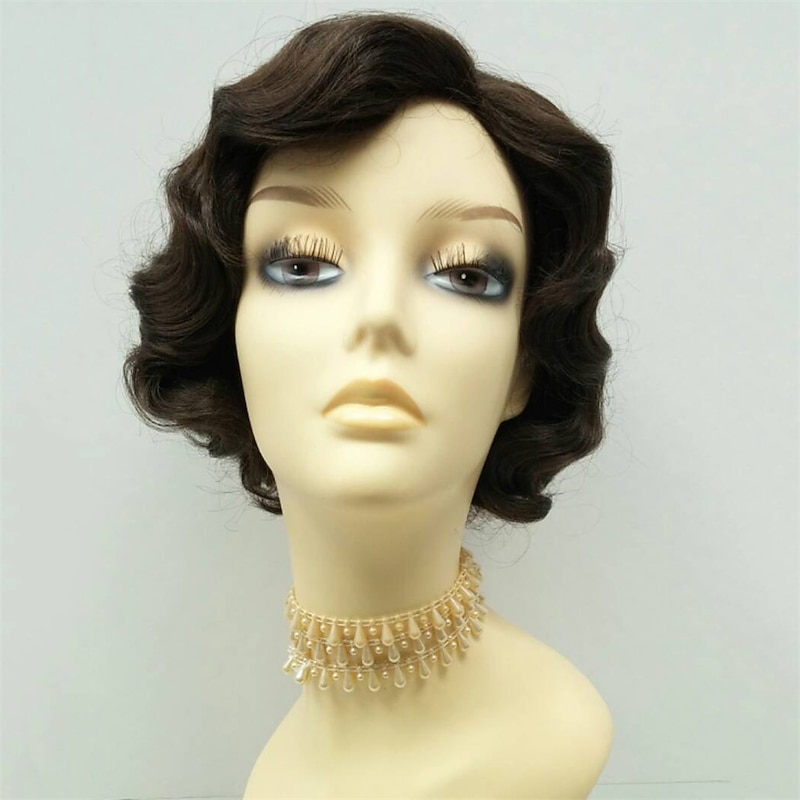 1920's Style Short Dark Brown Finger Wave Wig Vintage Style Costume Wig Halloween Cosplay Party Wigs
