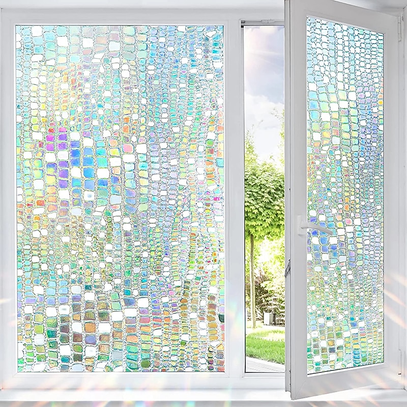 Stained Glass Window Film PVC Frosted Static Cling Rainbow Privacy Glass Film Window Privacy Sticker,Window Privacy Film Stained Glass Rainbow Clings Window Tinting Film for Home Bathroom