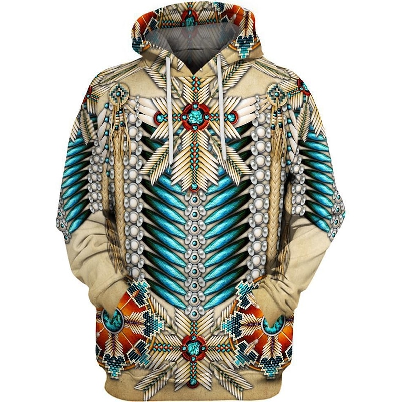 Men's Tribal Graphic Prints Hoodie Hoodies Sweatshirt Streetwear Ethnic Long Sleeve Hooded Sports & Outdoor Daily Sports Brown Khaki Print Spring &  Fall Designer3