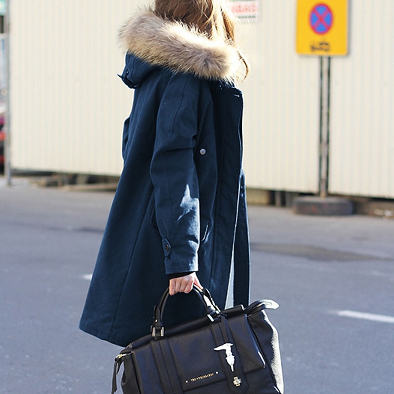 Women's Winter Coat Winter Jacket Parka Windproof Warm Zipper Pocket Fur Collar Fleece Lined Chic & Modern Casual Daily Street Style Solid Color Outdoor Vacation Valentine's Day Street Zipper Long2